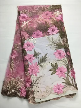 

black lace fabric with Stone beads 2018 latest paillette sequin fabric high quality french lace fabric with Pink free shipping
