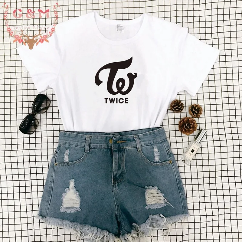 

TWICE kpop style korean cotton high quality tee shirt femme camisetas mujer t shirt hot sale high street funny cute unisex women