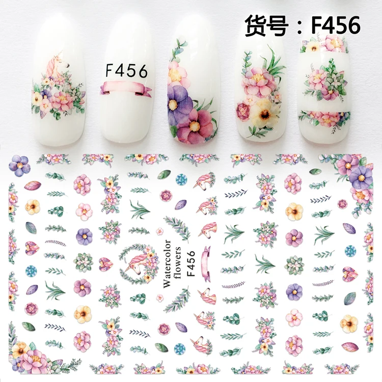 Nail Art sticker s Flowers 1 лист Lavander Nail wrap sticker ультратонкие наклейки для ногтей-12 наклеек s