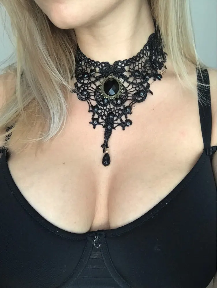 Black Lace & Beads Collar Necklace photo review