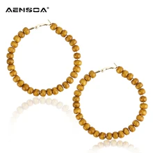 AENSOA, винтажные серьги-кольца с большими деревянными бусинами, простые этнические массивные серьги с большими кругами для женщин, ювелирное изделие, подарок