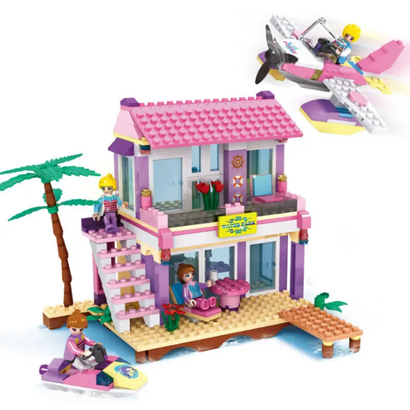 

Cogo Friends Series 14515 Beach Villa 423 PCS Building Block House Sets For Girls DIY Bricks Baby Gift Toys