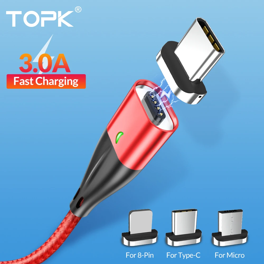  TOPK AM61 3AMagnetic USB Ladekabel Nylon Weben Micro USB Kabel QC3.0 USB Typ C Kabel für iPhone Sam