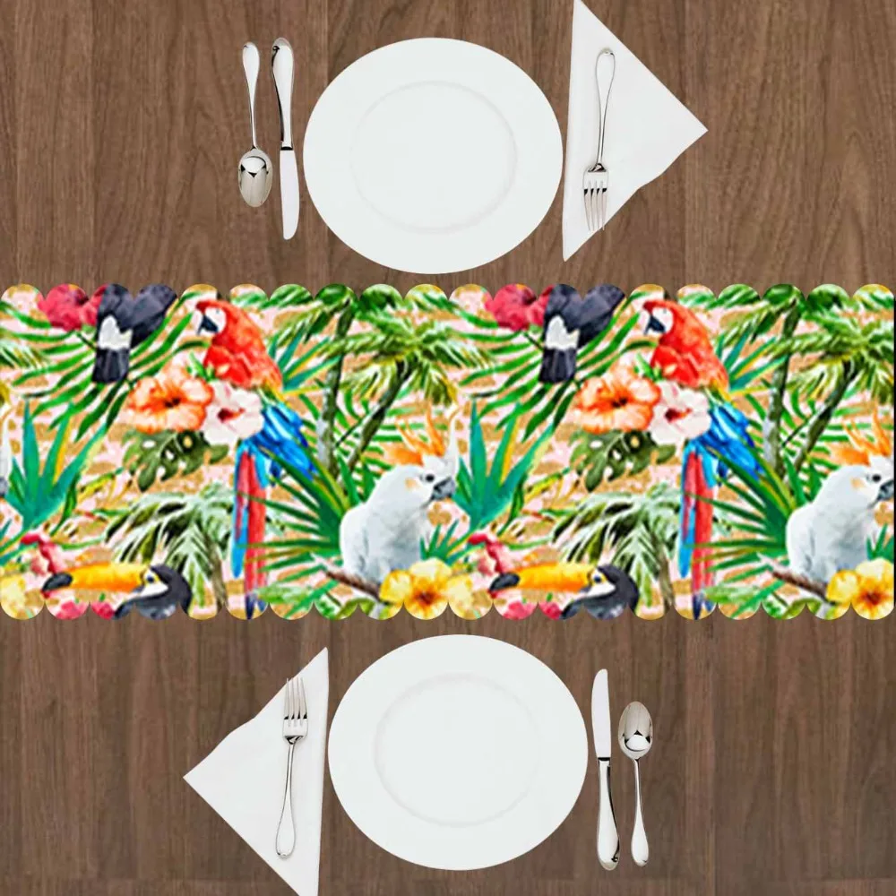 

Else Tropical Jungle Yellow Flower Red Blue White Parrot 3d Print Pattern Modern Table Runner for Kitchen Dining Room Tablecloth