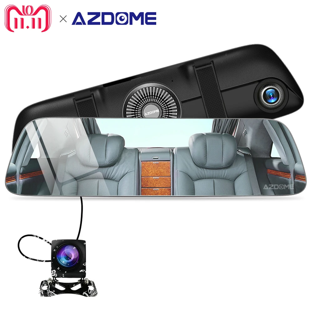 

AZDOME PG01 Super Night Vision Mirror Dash Cam Dual Lens Front 1080P+Rear View 720P Camera Recorder 5.5 IPS Touch Screen Car DVR