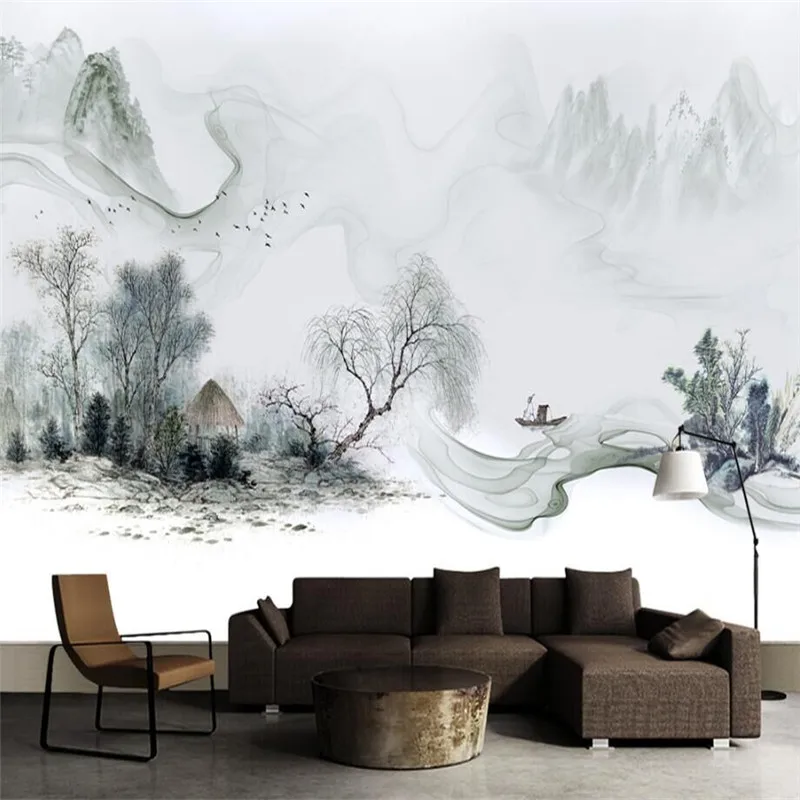 

Simple New Chinese Style Chinese Ink Dream Landscape Sofa Wall Professional Production Wallpaper Mural