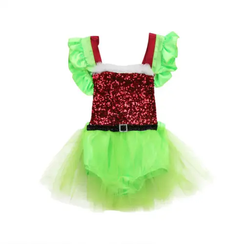 Рождественские вечерние платья Санта Клауса с пайетками для маленьких девочек кружевные мини-платья-пачки с открытой спиной От 0 до 2 лет - Цвет: Зеленый