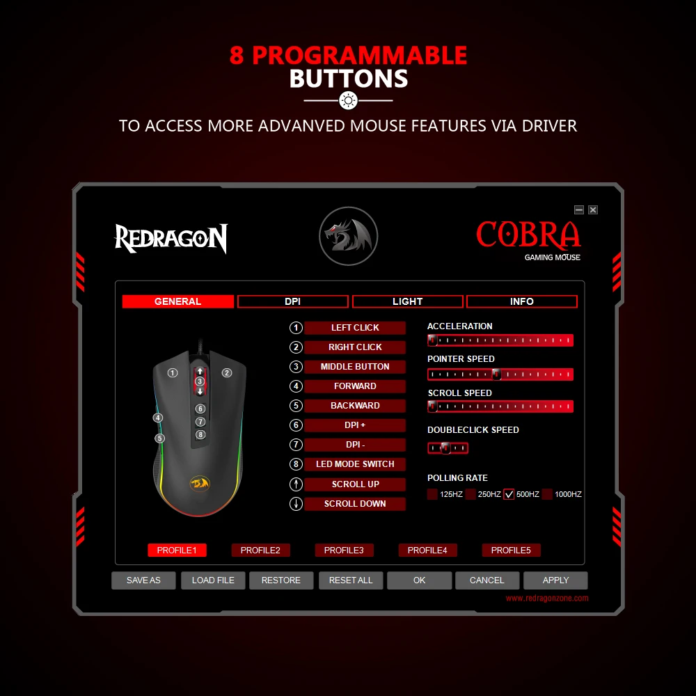 Проводная игровая мышь Redragon M711 COBRA, RGB светодиодный, с Цветной подсветкой, 16,8 миллионов Chroma, 10000 dpi, 7 программируемых кнопок, геймер для Dota