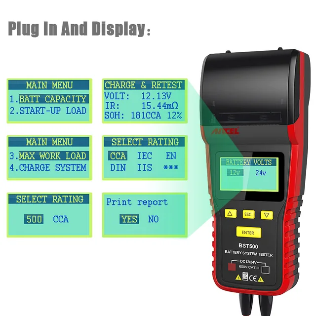 12V 24V Ancel Battery Tester With Thermal Printer BST-500 for Car Duty Truck