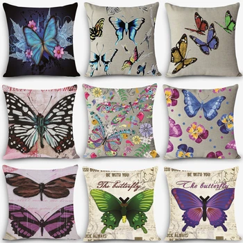 

New Arrival cheap pillow beauty butterfly Print Home Decorative Cushion Throw Pillow Vintage Cotton Linen Square 45x45cm MYJ-B5