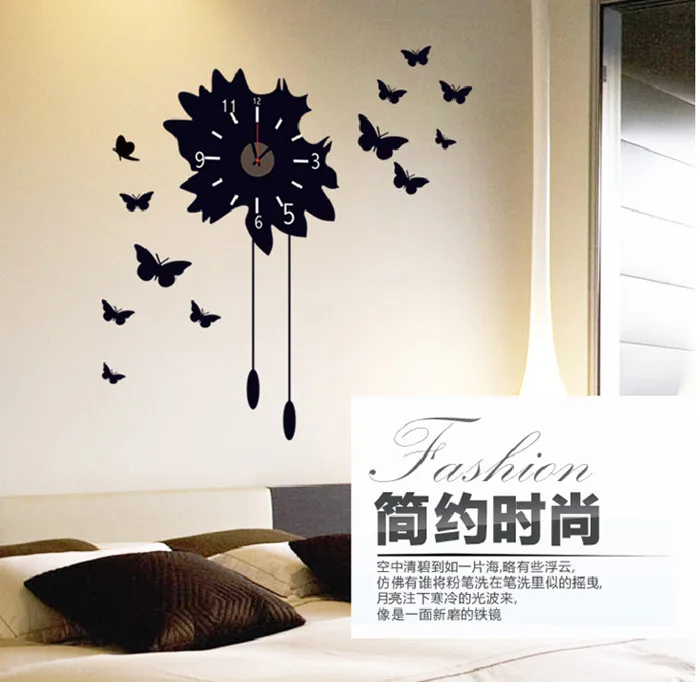 3D Clock Needle Kitchen Wall Sticker Cartoon Owl Apple Design Watch Home Decoration Wall Decals Wallpaper For Bedroom Poster