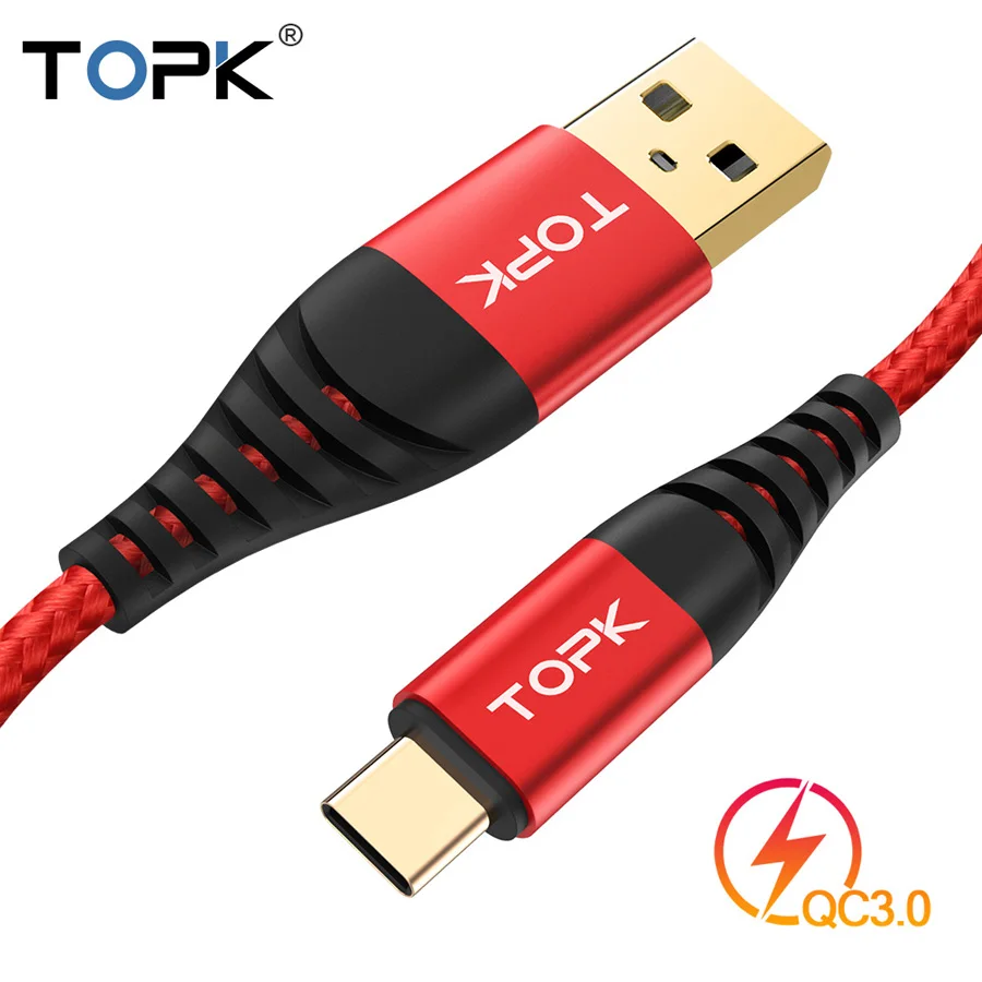 TOPK 1 м 2 м 3 а кабель для быстрой зарядки 3,0 usb type C кабель для быстрой зарядки телефона для samsung huawei Xiaomi type C кабель USB C кабель