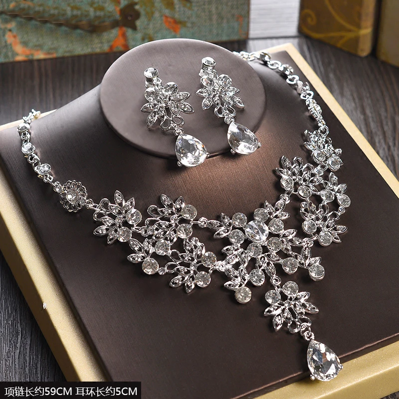 2018 Mulheres de Strass Coroas e Tiaras de Cabelo Jóias Conjuntos de Colar Brincos Cor Branca Headpieces Nupcial Acessórios Para A Noiva (3)