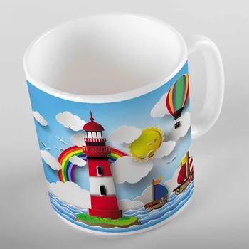 

Else Blue Sky White Clouds Rainbow Ships 3d Cartoon Print Children Kids Turkish Ceramic Drinking Water Milk Tea Coffee Cup Mug