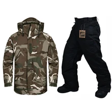 Новая серия "Southplay" Зимний теплый водонепроницаемый лыжный сноуборд(коричневая военная куртка+ черные брюки) комплекты