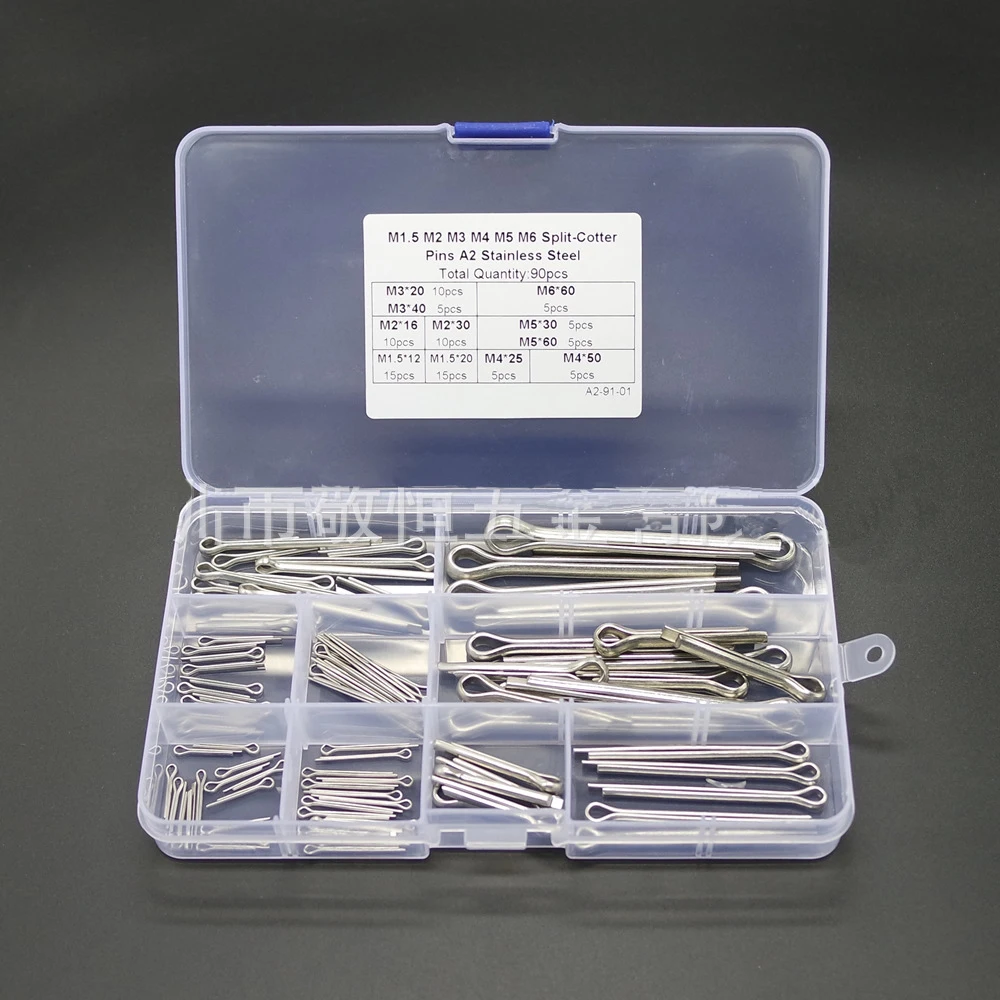 

90pcs 11 Kinds Split Cotter Pins Assortment Kit M1.5/M2/M3/M4/M5/M6 with Case