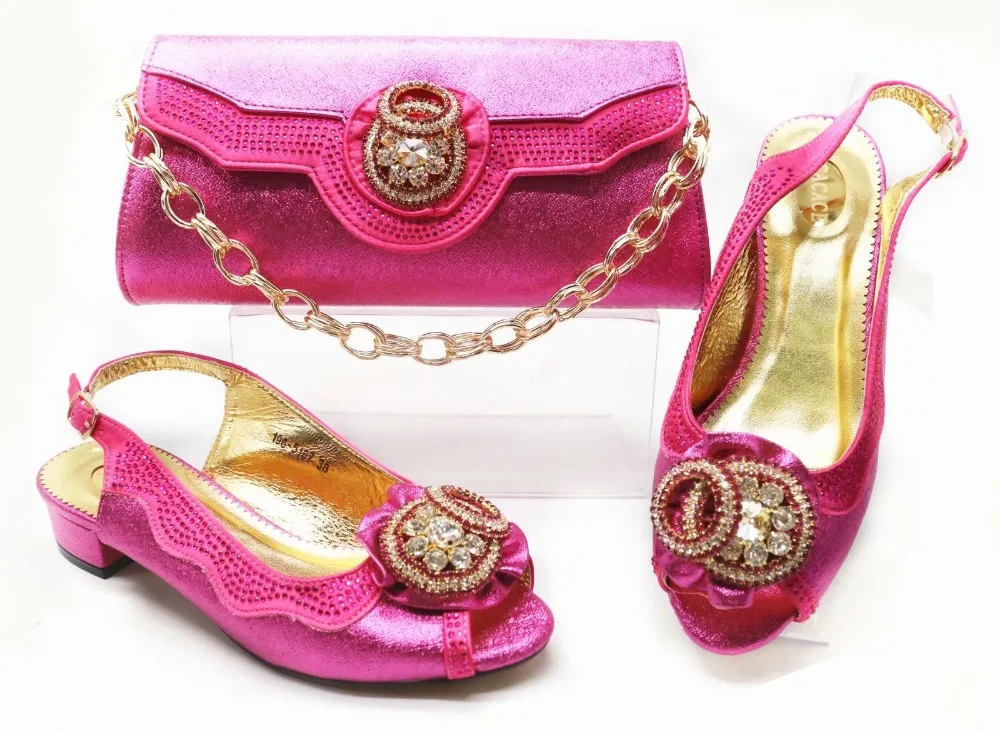 

Fushia shoes matching bag italy design for african aso ebi lady party low heel shoes matching bag low heel size 37-42 SB8271-5