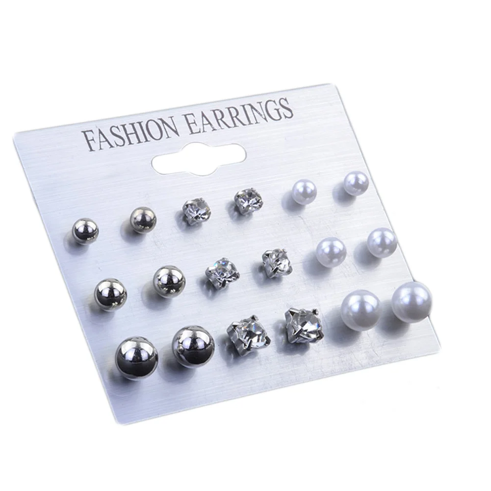new Fashion simulated Pearl rhinestone stud earrings sets classic style