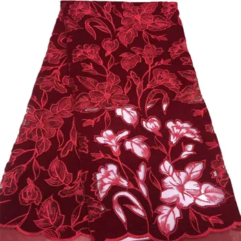 

5 yards Fancy lace fabric Modish Nigerian Mesh lace fabric with high quality for pretty evening dress A640-1