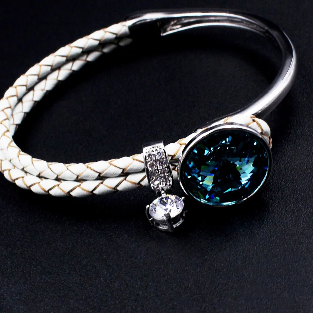 

Crystals from Swarovski Blue Crystal Synthetic Leather Bangle