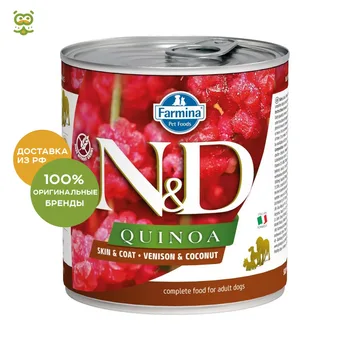 

N&D Dog Quinoa Wet Food Skin & Coat консервы для собак всех пород, Оленина и кокос, 285 гр.
