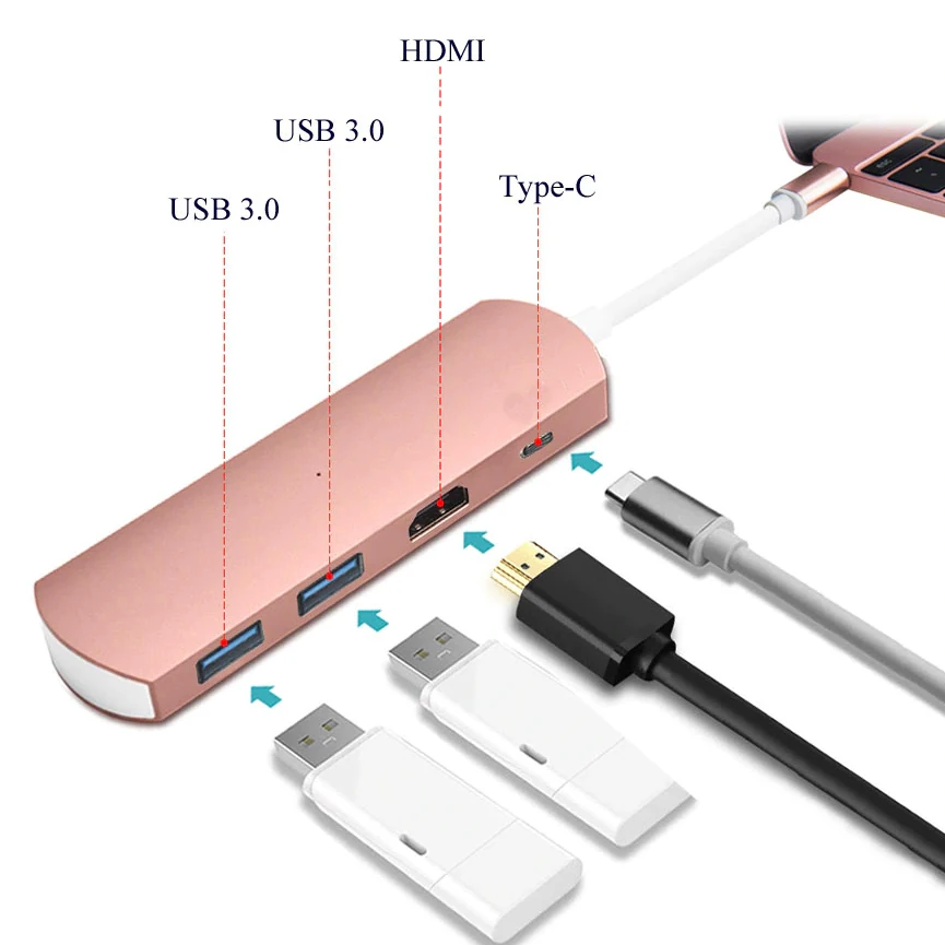 4 в 1 концентратор USB type C с 1 портом 4K HDMI и 2 портами usb 3,0 для MacBook USB type C адаптер концентратор