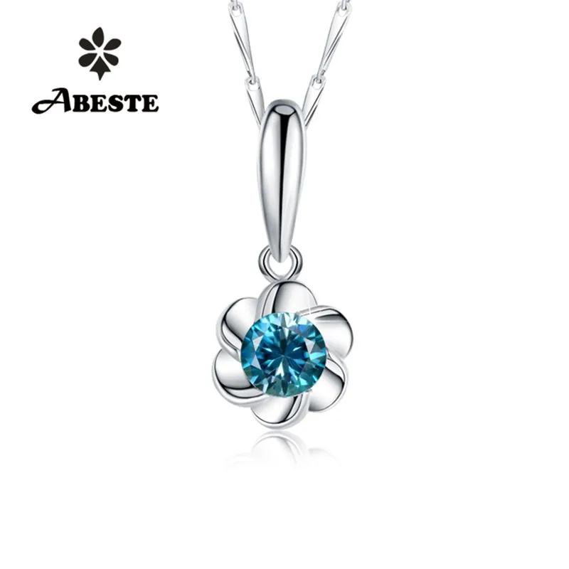 

ANI 18K (Au750) White Gold Pendant Necklace Certified Natural Blue Zircon Gemstone Jewelry Women Engagement Necklace Customized
