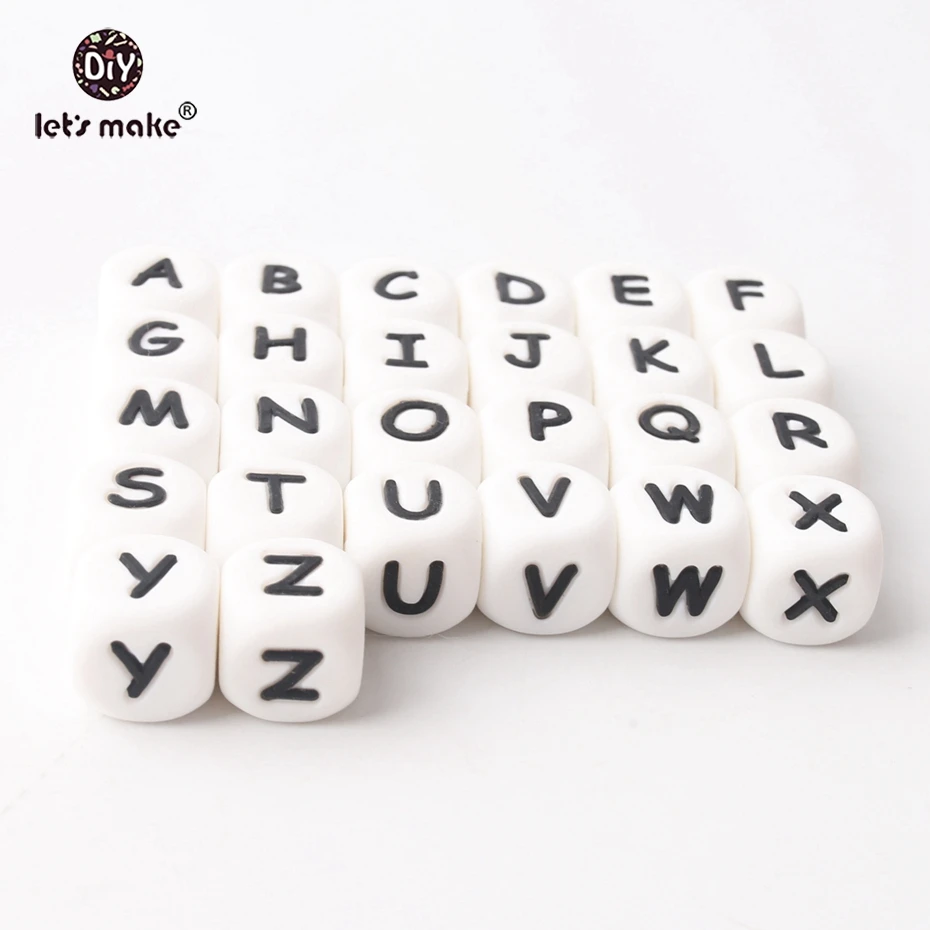 100 pc 실리콘 구슬 알파벳 편지 음식 학년 Teething 목걸이 26 글자 BPA 무료 실리콘 편지 Teether Let 만들기