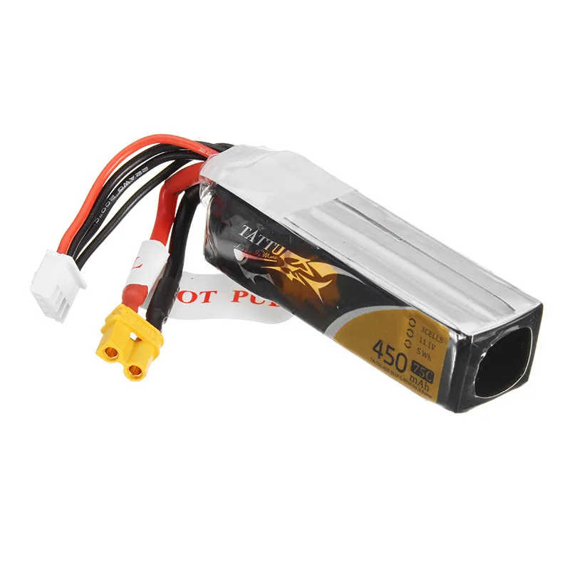 Tattu 11.1V 450mAh 75C 3S1P Rechargeable Lipo Battery XT30 Plug For RC Car Helicopter Quadcopter Spare Parts Accs