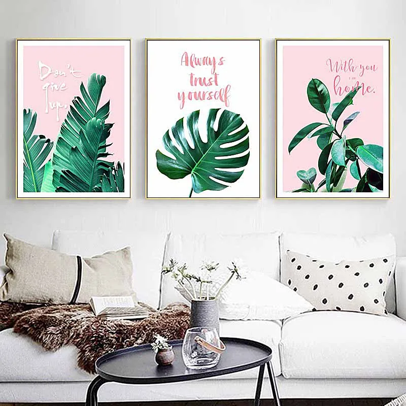 

SD LINLEEHON Nordic Style Green Plant Leaves Canvas Painting Leaf Printing Core Painting Frame-less Wall Stickers