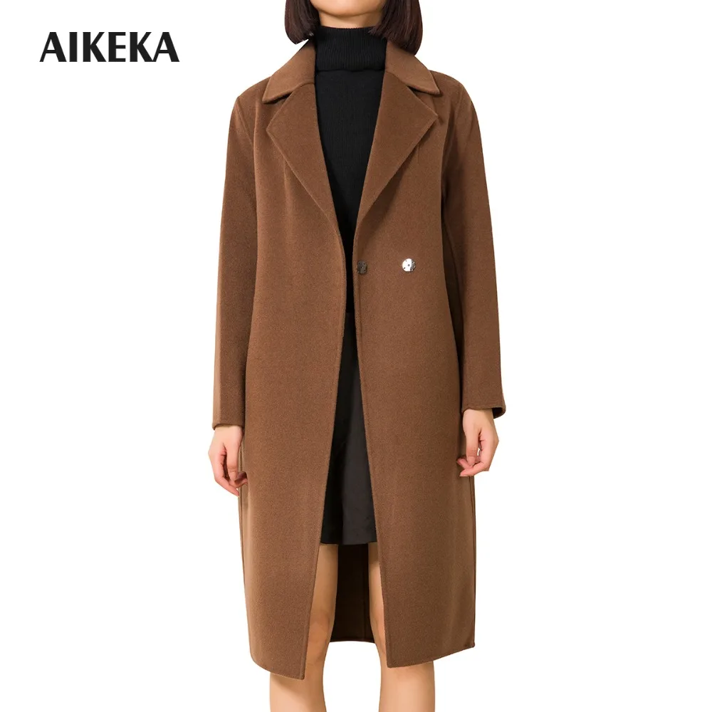 Aikeka ручной работы кашемир Vestido элегантный 80% кашемира с длинным пальто шерстяное