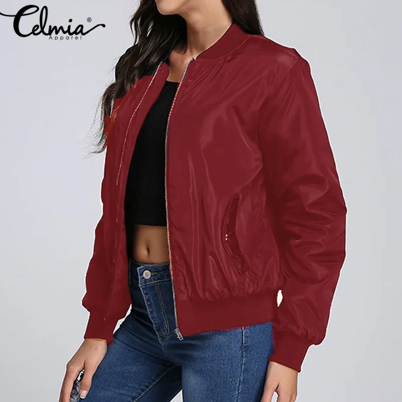 

2019 Autumn Winter Celmia Women Bomber Jacket Lady Casual Long Sleeve Zipper Biker Fashion Feminino Outwear Coat Plus Size S 3XL
