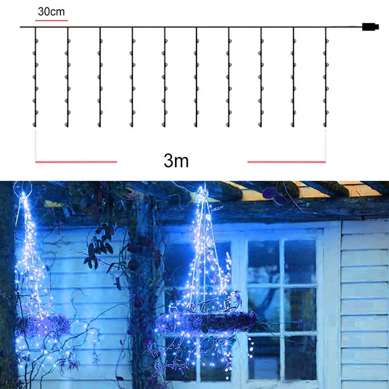 3x3m 300LEDs Copper Wire Curtain String Light USB Battery Christmas LED Fairy Light Holiday Wedding Decor Curtain String Lamp (13)