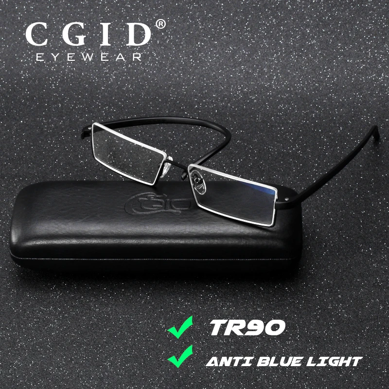 

CGID Super Light TR90 Reading Glasses Anti Blue Ray Semi-Rimless Eyeglasses Metal Half Frame for Men & Women with Case LH3004