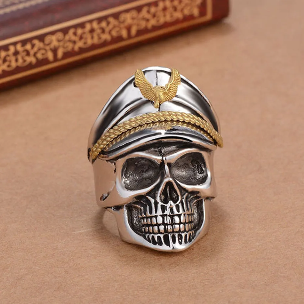 1Pc Captain Pirate Gold Color Eagle Silver Color Stainless Steel Skull Ring For Men Retro Biker