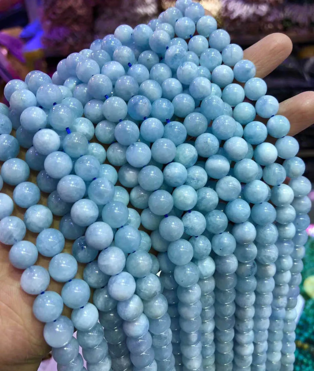 

Full strand 16" genmuine Beryl Aquamarine Gemstone Grade AA Blue Round Loose Beads 4mm 6mm 8mm