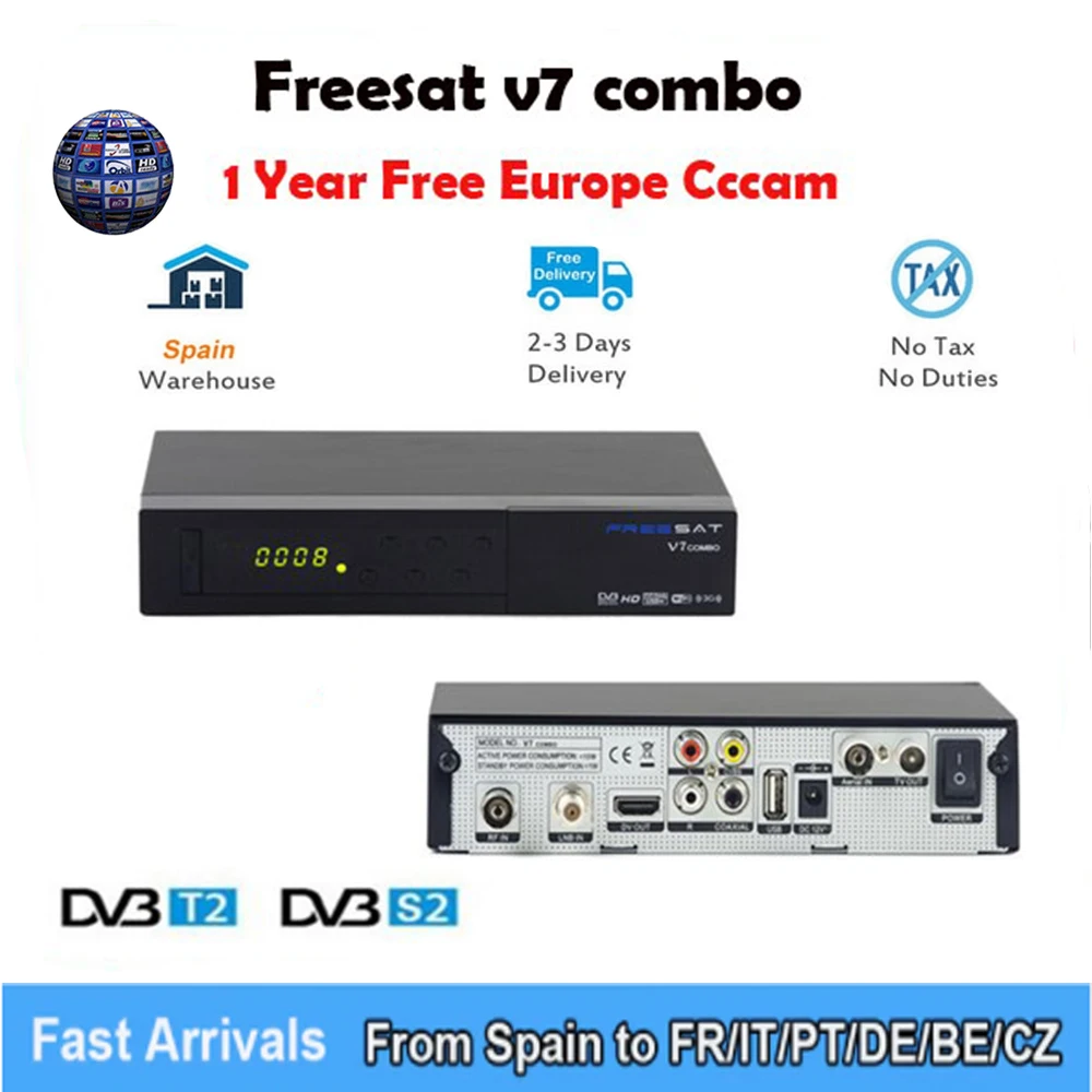 

free shipping FTA Satellite TV Receiver Freesat V7 combo DVB-S2 + T2 HD PowerVu Biss Key Newcam Cccam Youtube,1 year ccam gift