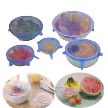 6 шт., универсальные силиконовые крышки, сохраняющие свежесть, эластичные силиконовые крышки, колпачки для пищевого горшка, посуда, кухонные аксессуары