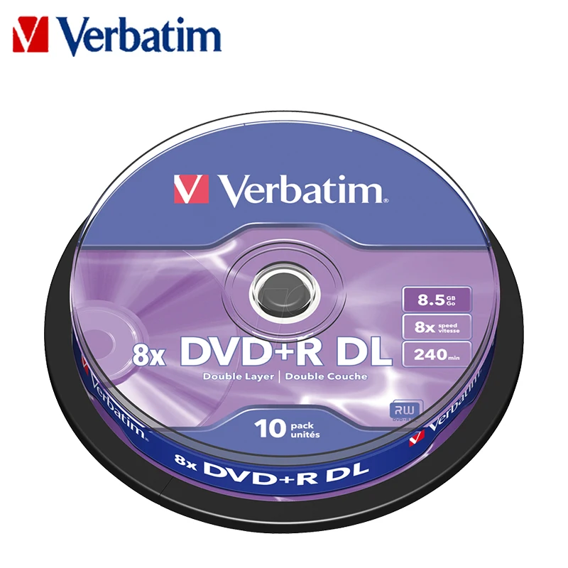Verbatim Dvd Drives10Pk шпинделя DVD + R DL 8.5GB8x Bluray пустые CD диски двухслойные записываемые