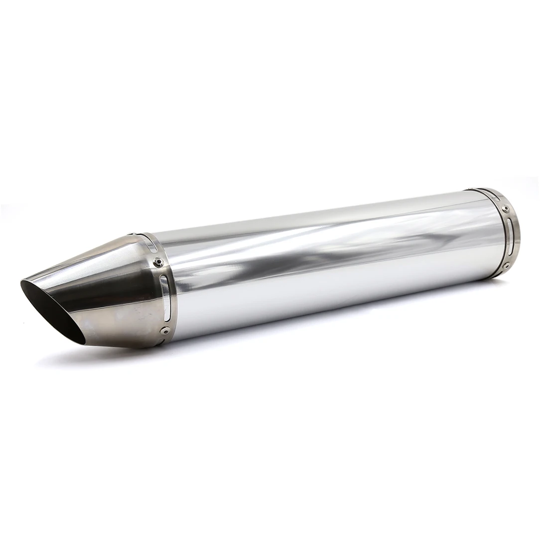 

X Autohaux Universal 2.2" Inlet Dia Fish Mouth Outlet Motorcycle Exhaust Pipe Muffler Sliver Tone