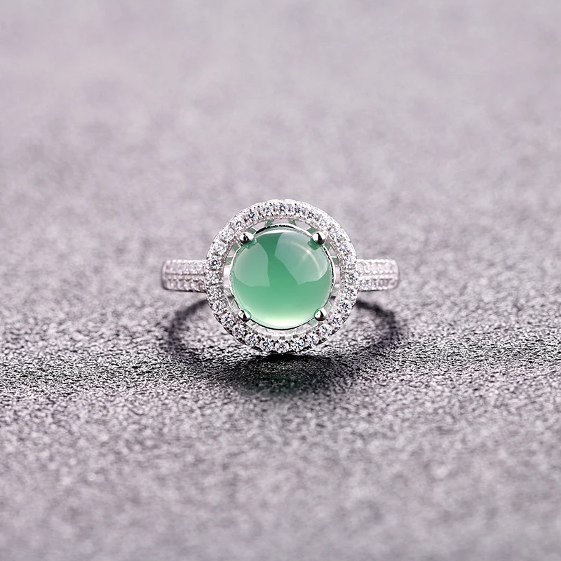 

Pure S925 Silver Green Clear Natural Stones Opening Ring for Women Adjustable size Chalcedony Ring Boho 100% 925 sterling silver
