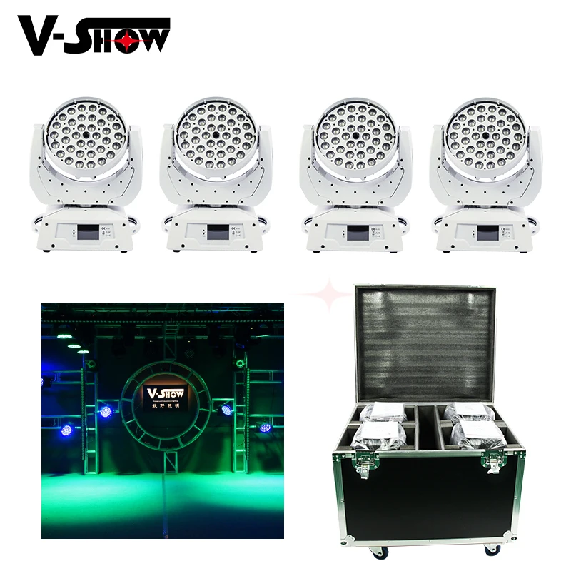4 шт. с футляром для полета 36X10w RGBW 4в1 Moving Head Light Wash Zoom Stage Led Dmx Control Dj Disco ночного