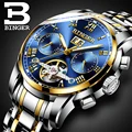 BINGER Edelstahl Uhren Männer Luxusmarke Tourbillon Automatische Leucht Mehrere Funktionen Mechanische Armbanduhren 2017-in Mechanische Uhren aus Uhren bei