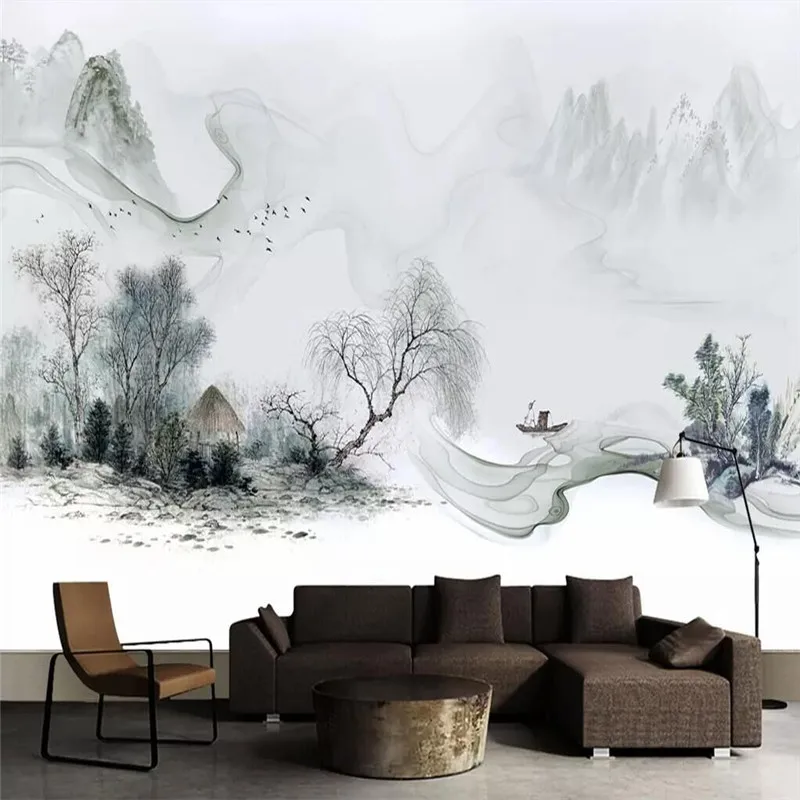 

New Chinese style landscape sofa wall professional custom high-end mural factory wholesale wallpaper mural photo wall
