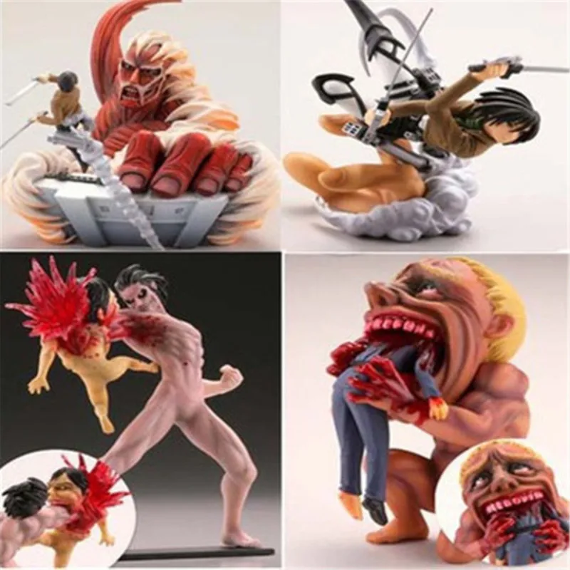 

NEW 4pcs/set Q version Attack on the giant Anime Figure Attack on Titan Levi Ackerman Mikasa Ackerman PVC Action Figure Kids Gif