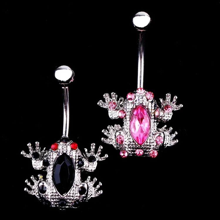 

Trendy Body Piercing Jewelry Frog Shaped Rhinestones Inlaid Navel Belly Button Ring Body-0193