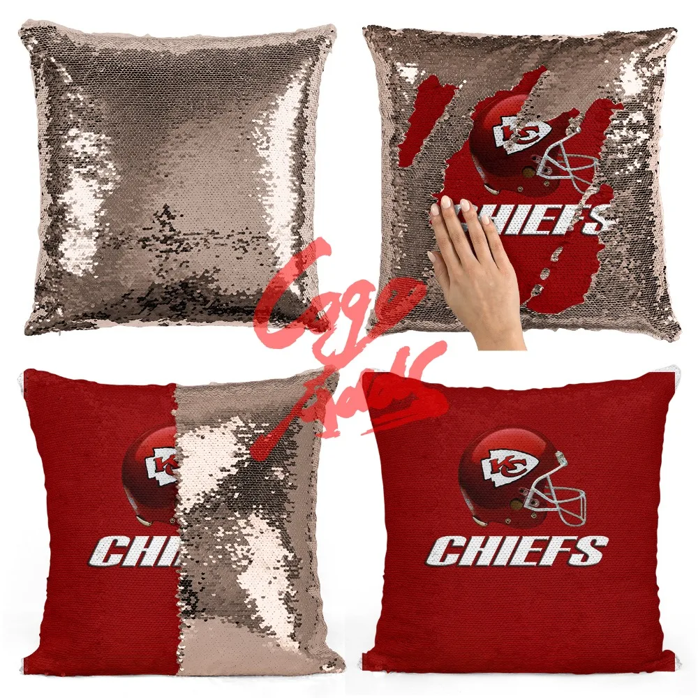 Декоративные подушки Kansas City Chiefs, двусторонний чехол с блестками и русалочкой, Прямая поставка