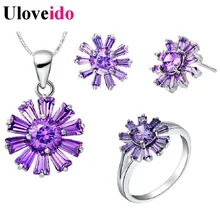 Uloveido цветок Свадебные Ювелирные наборы Свадебные серьги кольцо ожерелье набор ювелирные украшения со стразами наборы для женщин Mariage T323