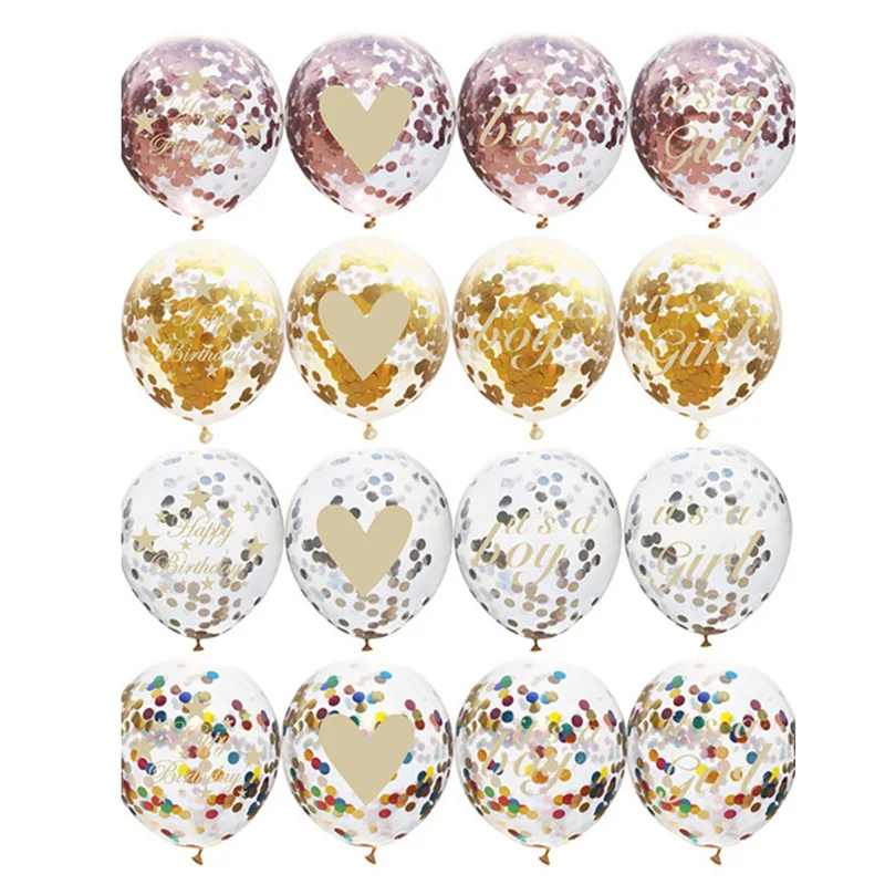 

10 PCs 12 inch Latex Balloon Confetti its a boy/girl Happy Birthday Heart Balloon Clear Party Wedding Birthday Baby Shower Decos