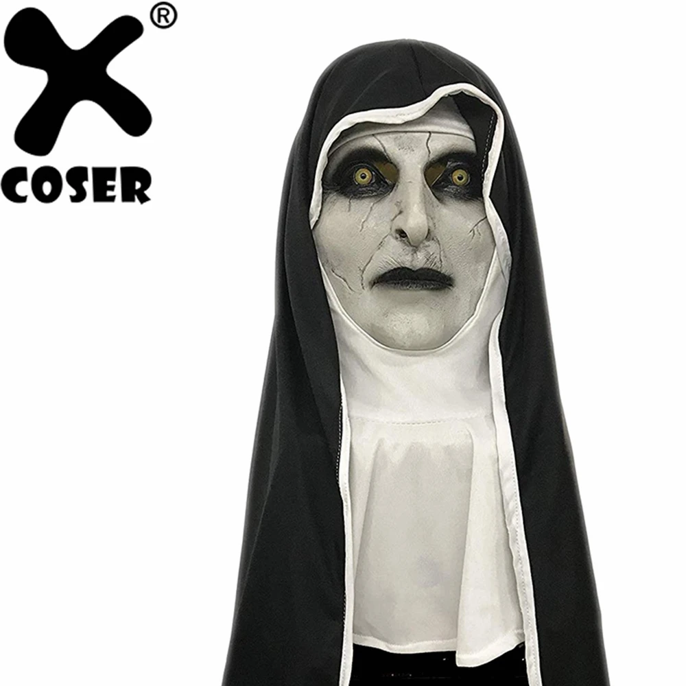 XCOSER монахиня Косплэй Valak маска Хэллоуин ужасная Маска латекс белый и черный на